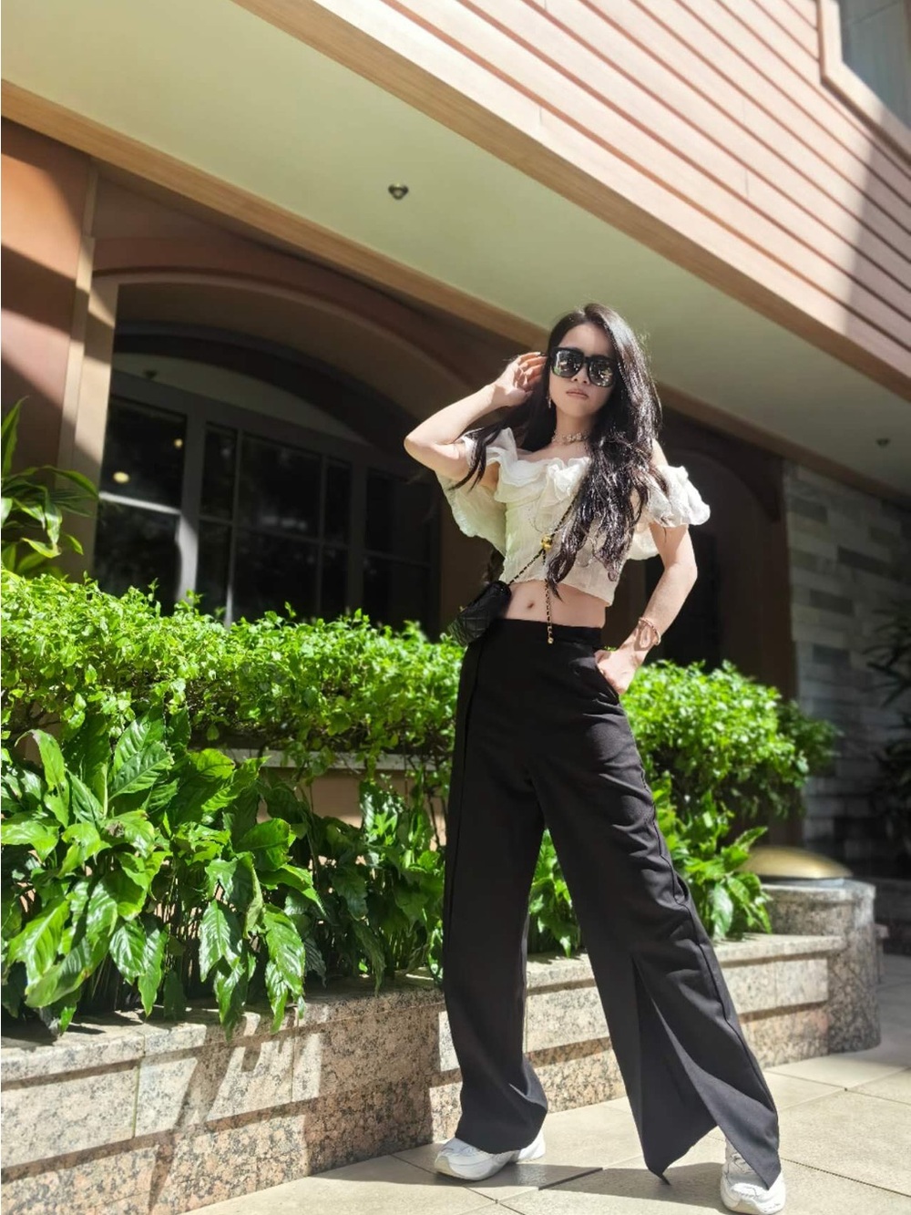 White Off-Shoulder Ruffle Eyelet Crop Top - Picture 4 of 7